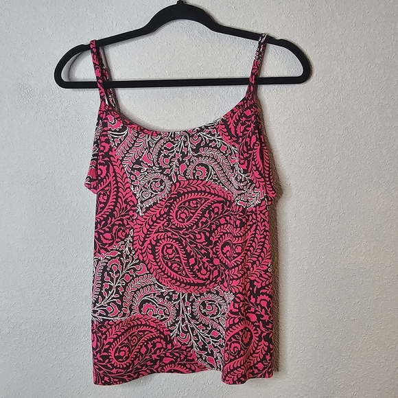 Fuschia Pink‎ Black White Paisley Print Cami Tank Top Womens Size Large Floral - Picture 1 of 7